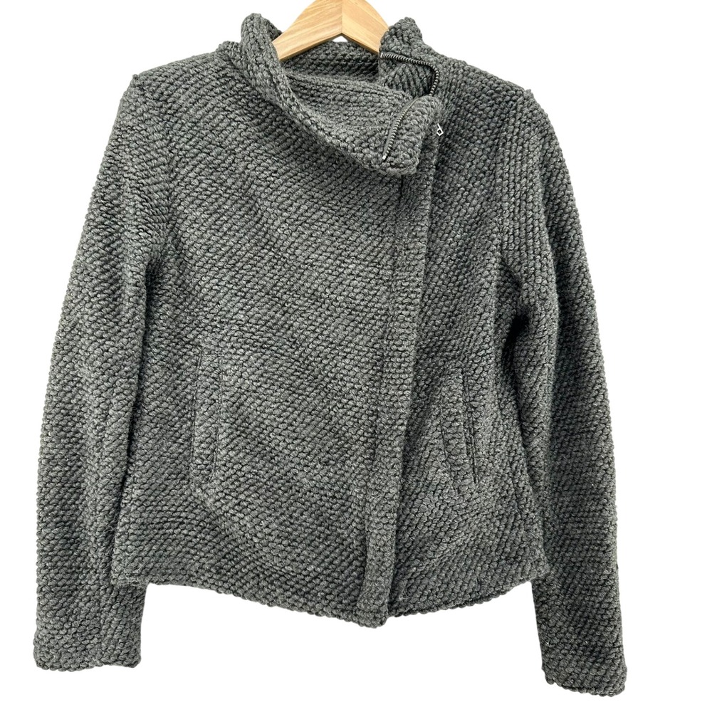 BLANKNYC Grey Chunky Knit Wool Blend Asymmetrical Zip Moto Jacket SZ L Bikercore